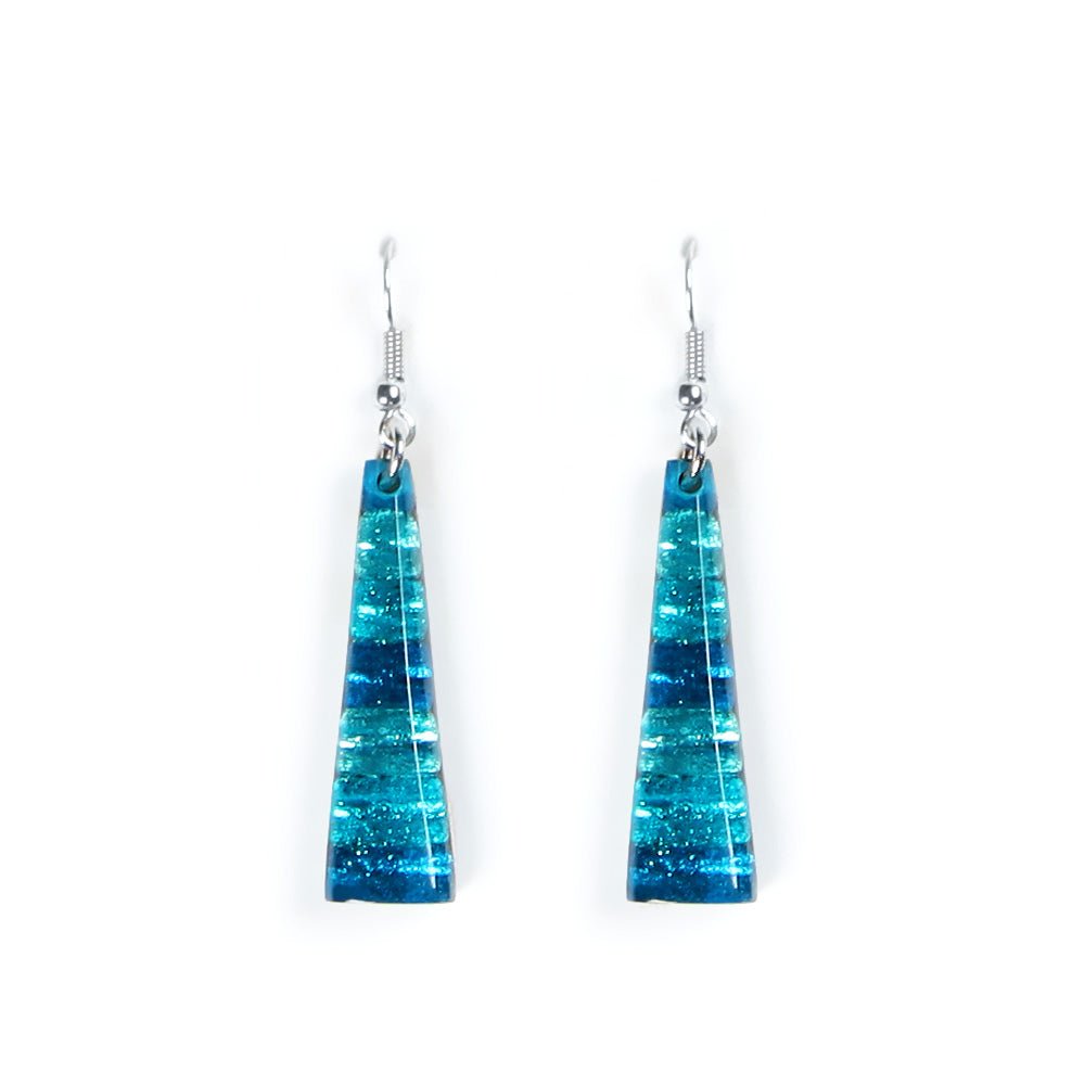 Teal Triangle Stripes Fish Hook Earrings | The Jewellery Stop