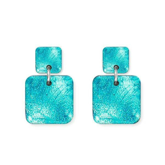 Aqua Antique Square Dangle Stud Earrings