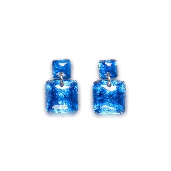 Blue Antique Square Dangle Stud Earrings | The Jewellery Stop