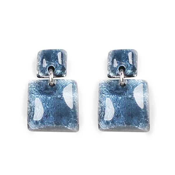 Denim Antique Square Dangle Stud Earrings | The Jewellery Stop