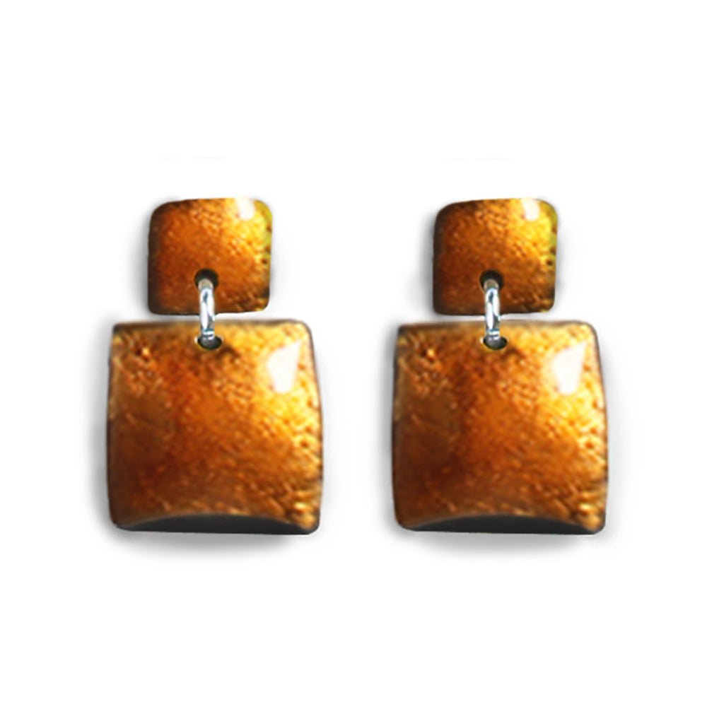 Mustard Antique Square Dangle Stud Earrings | The Jewellery Stop