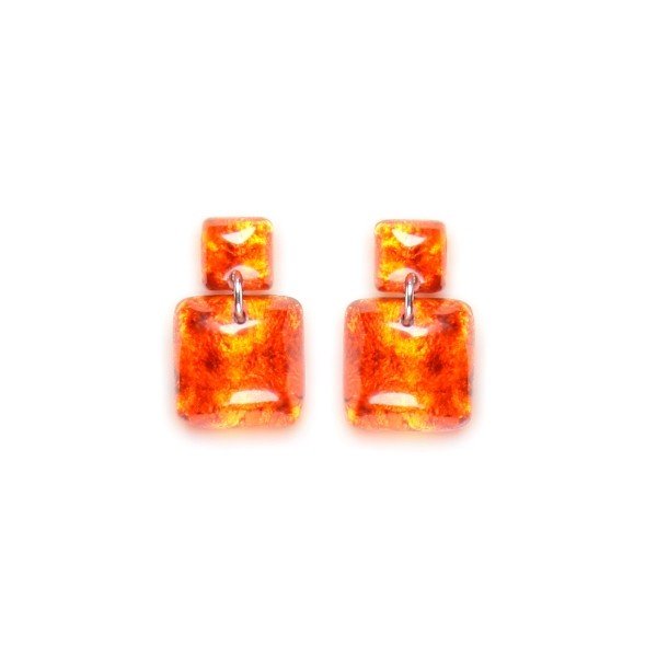 Orange Antique Square Dangle Stud Earrings | The Jewellery Stop