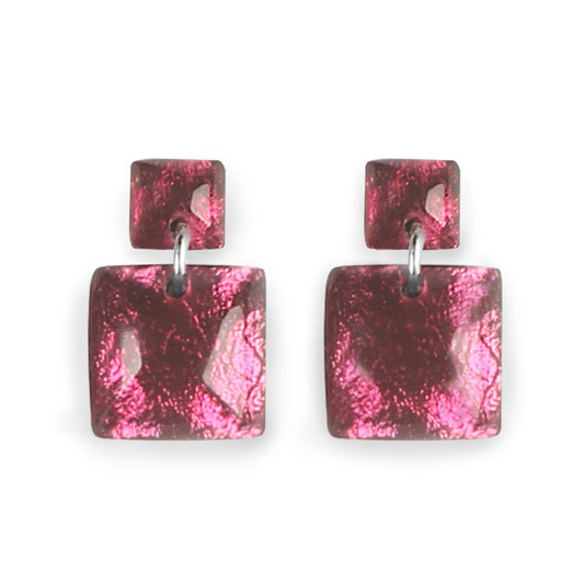 Raspberry Antique Square Dangle Stud Earrings | The Jewellery Stop