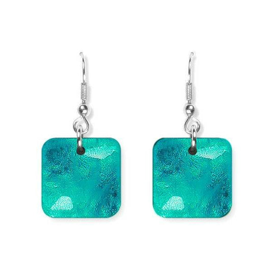 Teal Antique Square Fish Hook Earrings | The Jewellery Stop