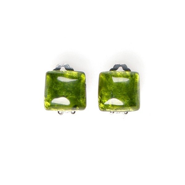 Green Antique Square Clip Earrings | The Jewellery Stop