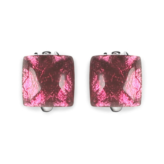 Raspberry Antique Square Clip Earrings | The Jewellery Stop