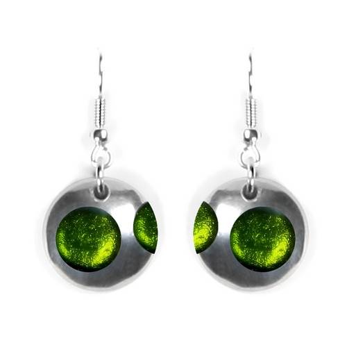 Green Domed Circle Polka dot Fish Hook Earrings | The Jewellery Stop