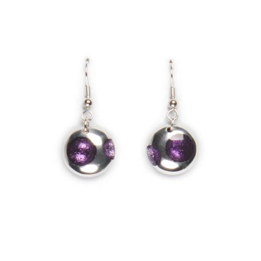 Purple Domed Circle Polka dot Fish Hook Earrings | The Jewellery Stop