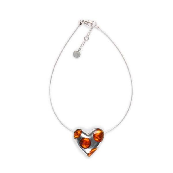 Orange Domed Heart Polka dot Pendant | The Jewellery Stop