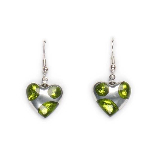 Lime Domed Heart Polka dot Fish hook Earrings | The Jewellery Stop