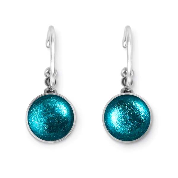 Teal Metal Buttons Creole Earrings | The Jewellery Stop