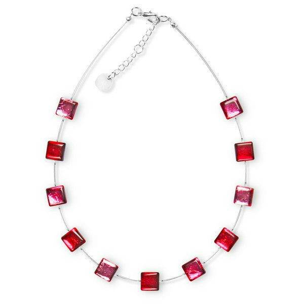 Cerise Square Buttons Necklace | The Jewellery Stop