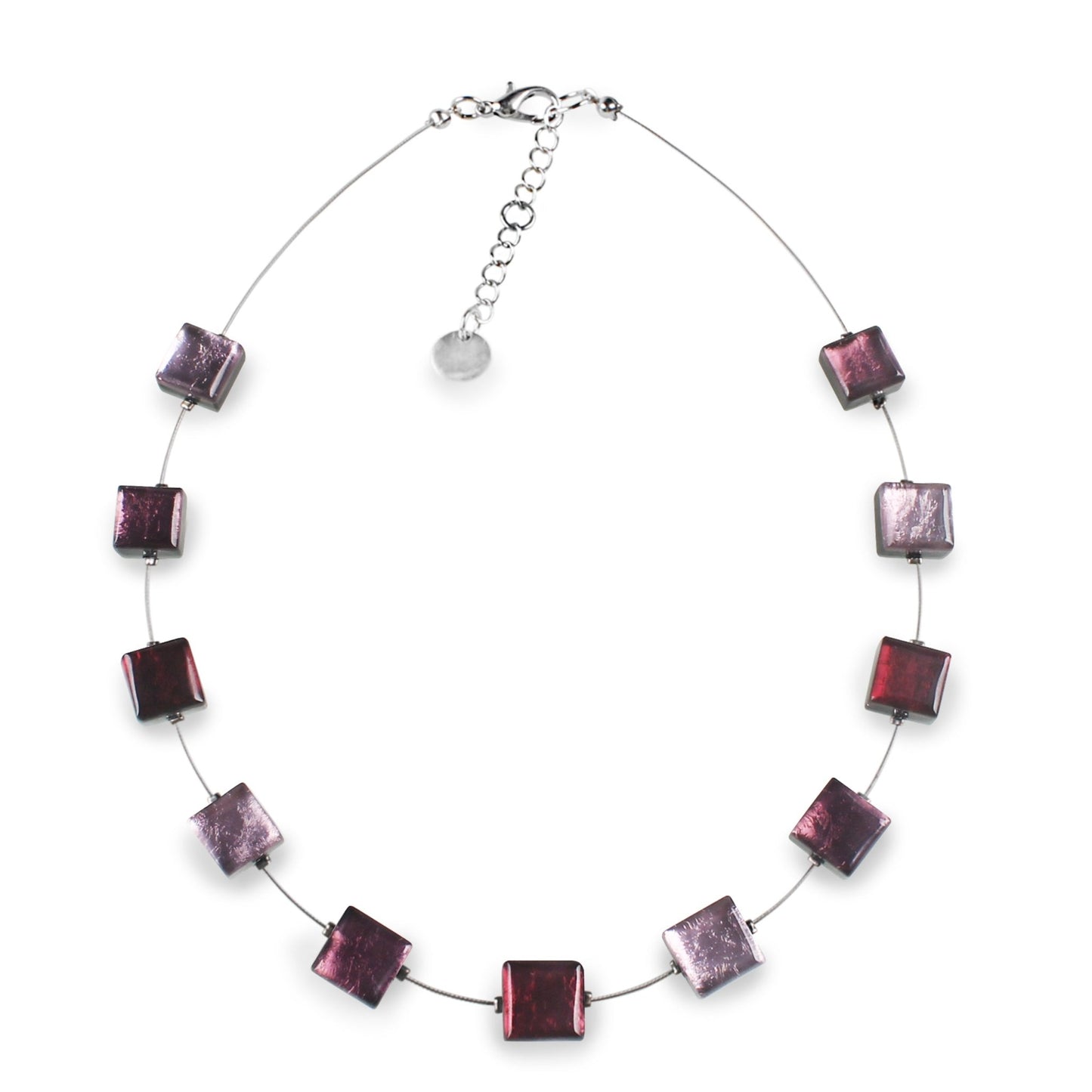 Plum Square Buttons Necklace | The Jewellery Stop