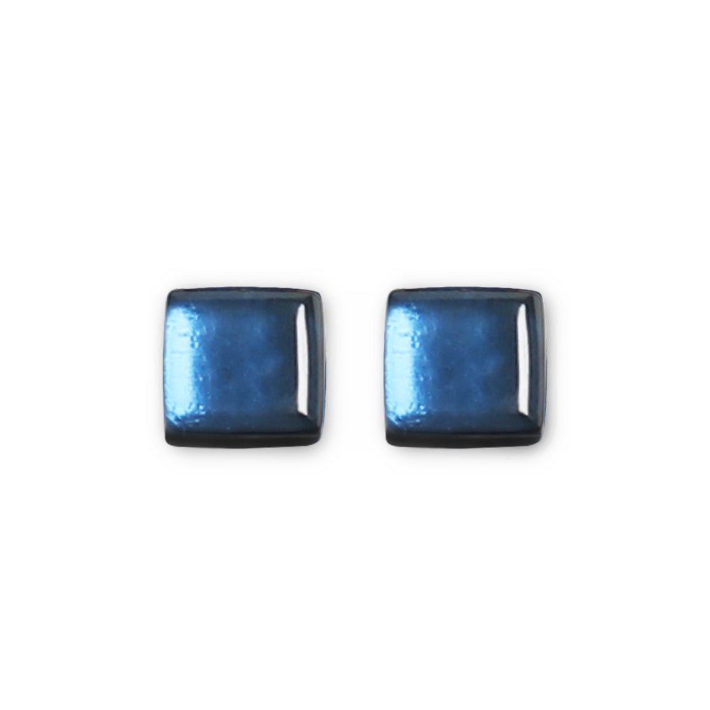 Navy Square Buttons Stud Earrings | The Jewellery Stop