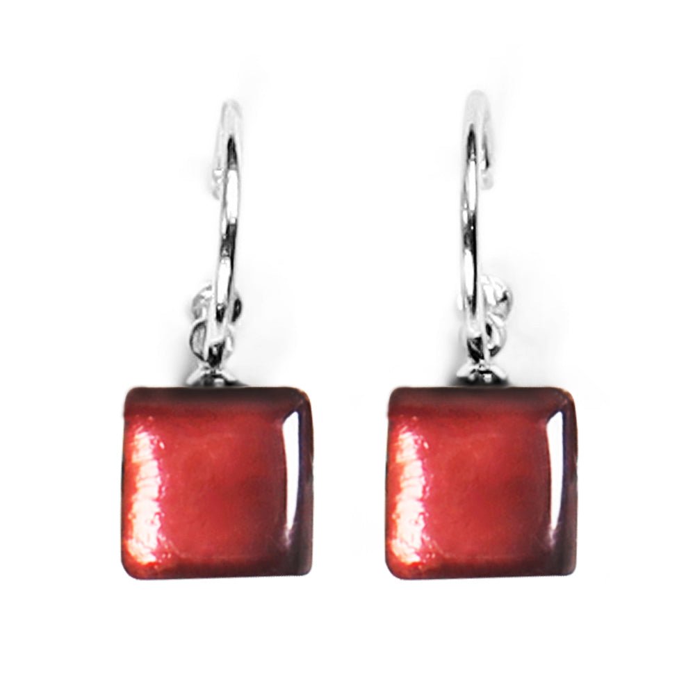 Claret Square Buttons Creole Earrings | The Jewellery Stop