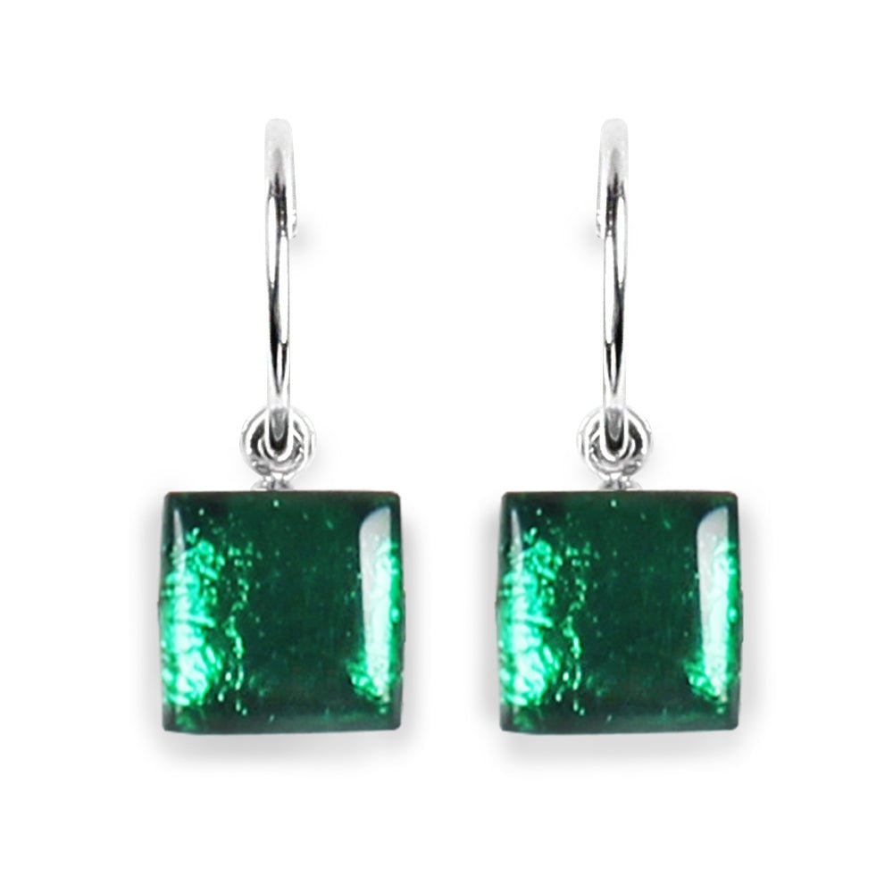 Emerald Square Buttons Creole Earrings | The Jewellery Stop