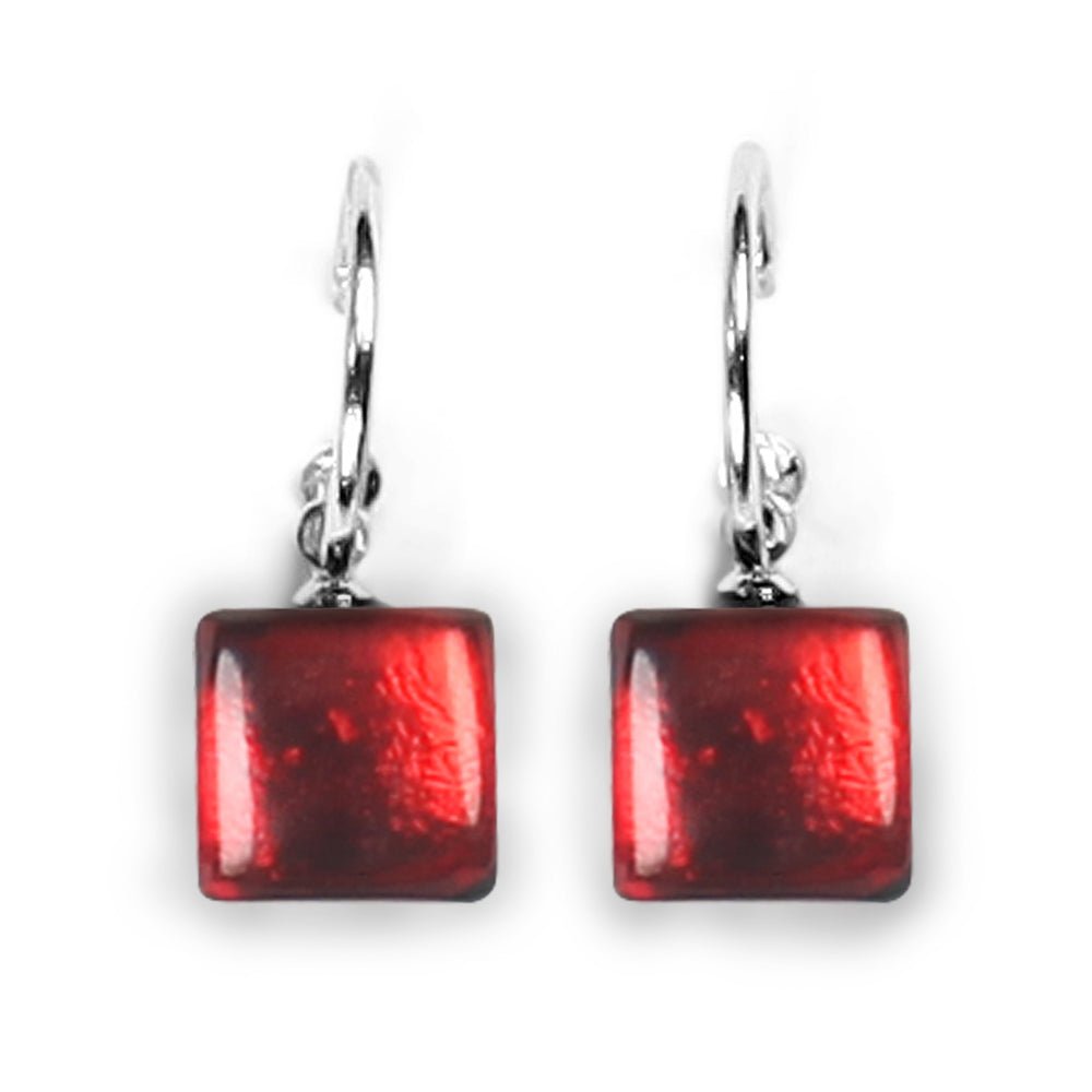 Red Square Buttons Creole Earrings | The Jewellery Stop