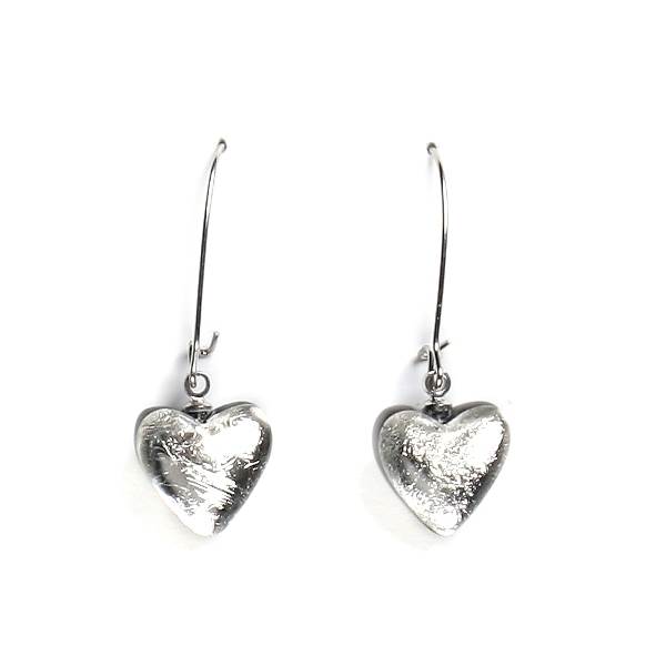 Silver Heart Long Hook Earrings | The Jewellery Stop