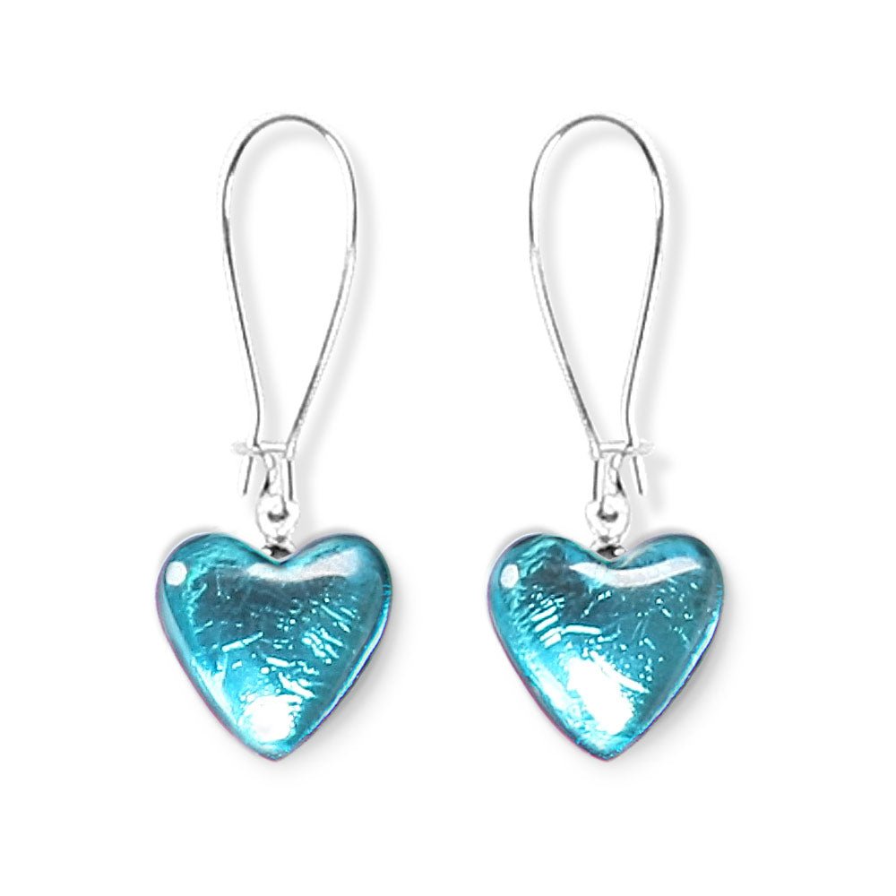 Teal Heart Long Hook Earrings | The Jewellery Stop