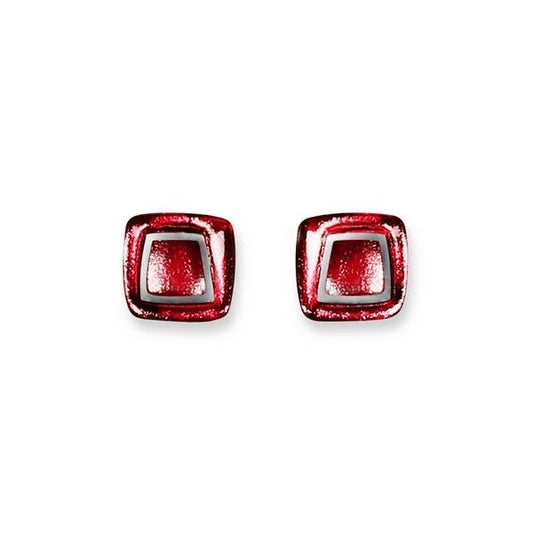 Burgundy Irregular Squares Stud Earrings | The Jewellery Stop