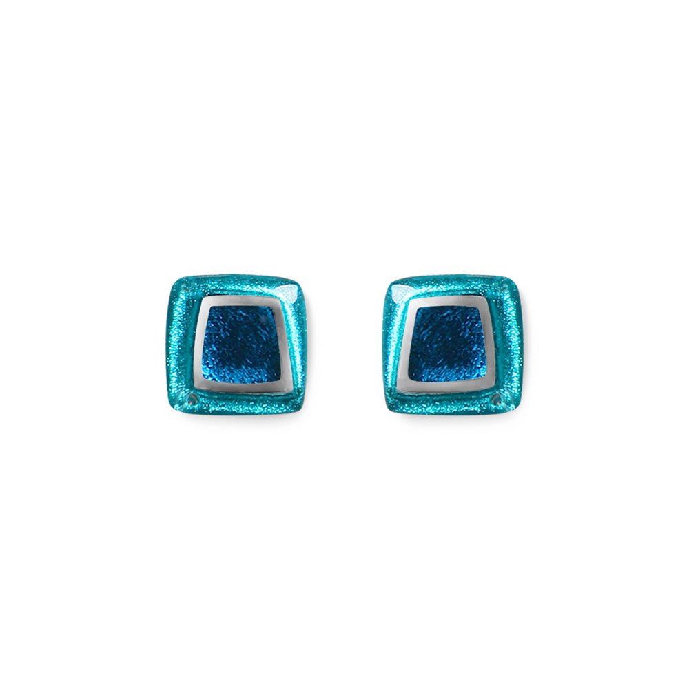 Teal Irregular Squares Stud Earrings | The Jewellery Stop