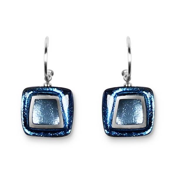 Navy Irregular Squares Creole Earrings | The Jewellery Stop