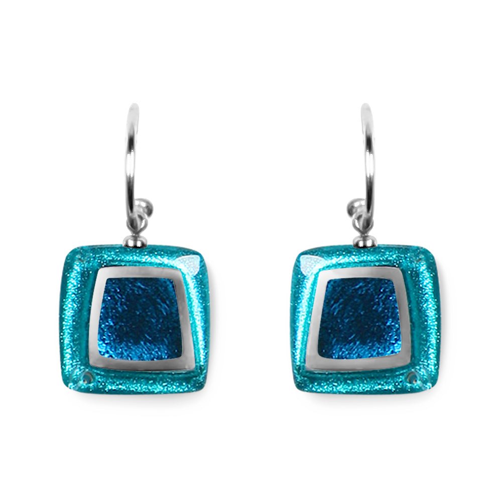 Teal Irregular Squares Creole Earrings | The Jewellery Stop