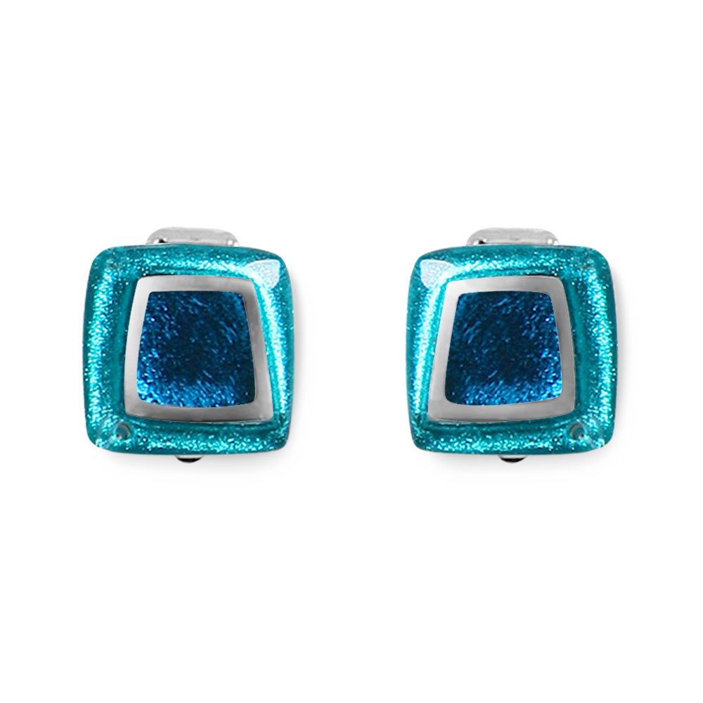 Teal Irregular Squares Clip Earrings | The Jewellery Stop