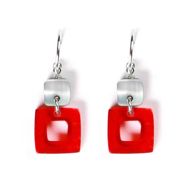 Red Cubes Double Drop Creole Earrings | The Jewellery Stop
