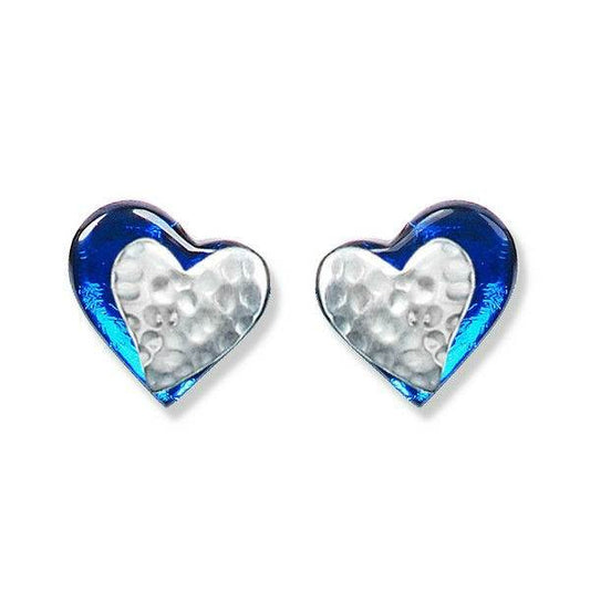 Azure Hammered Heart Stud Earrings