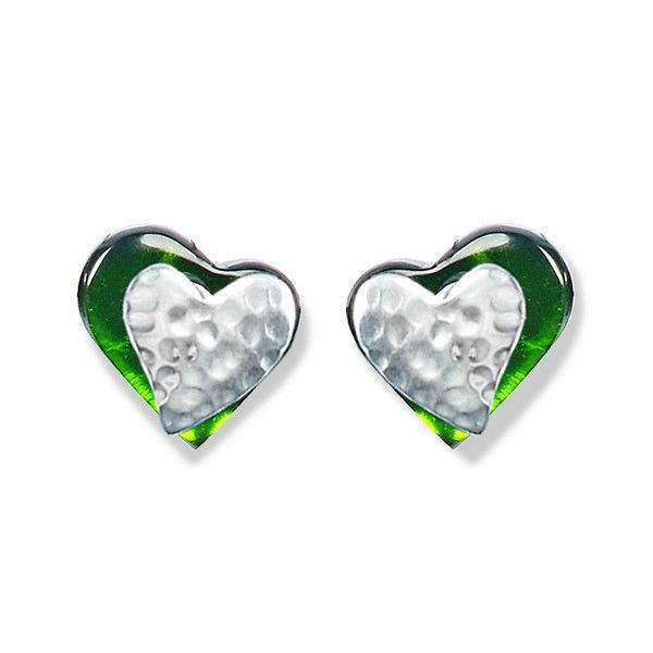 Green Hammered Heart Stud Earrings | The Jewellery Stop