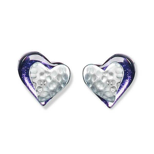 Lavender Hammered Heart Stud Earrings | The Jewellery Stop