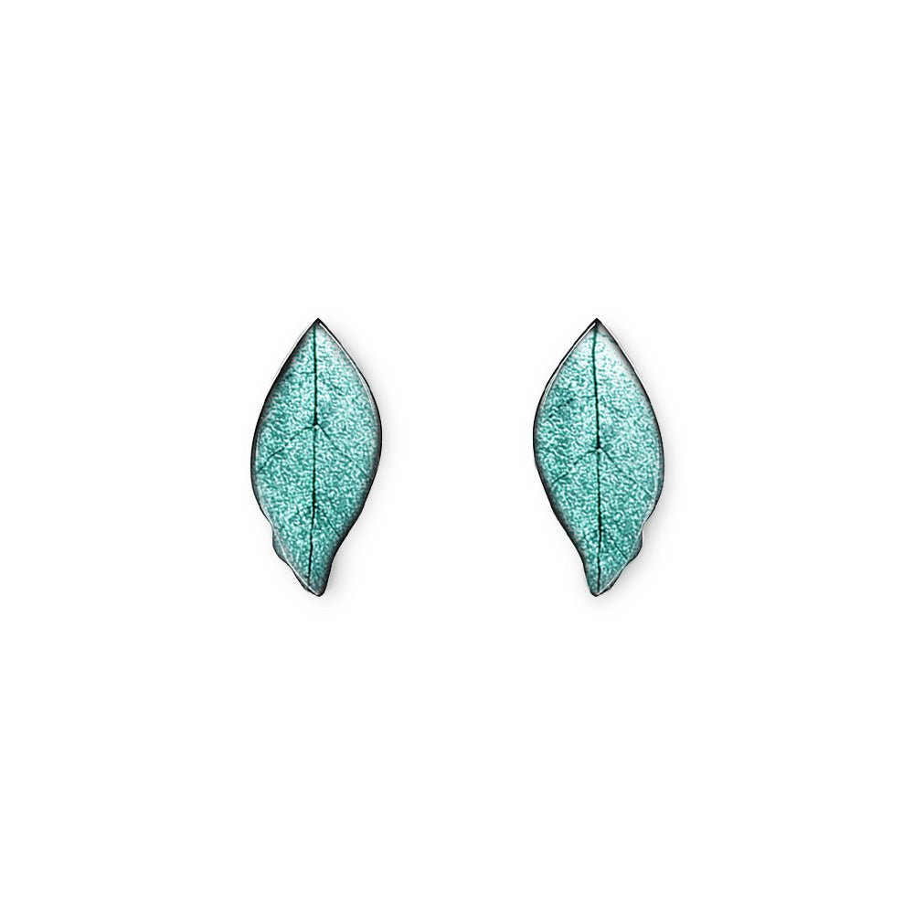 Aqua Skeletal Leaf Stud Earrings | The Jewellery Stop