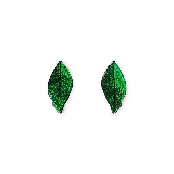Green Skeletal Leaf Stud Earrings | The Jewellery Stop