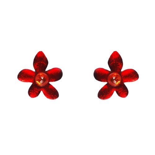 Red Flower Stud Earrings | The Jewellery Stop