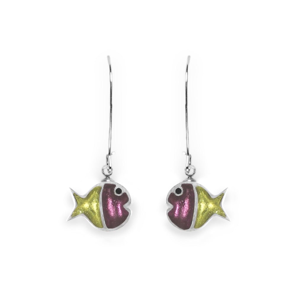 Kingfisher Bubble Fish Stripe Long Hook Earrings | The Jewellery Stop