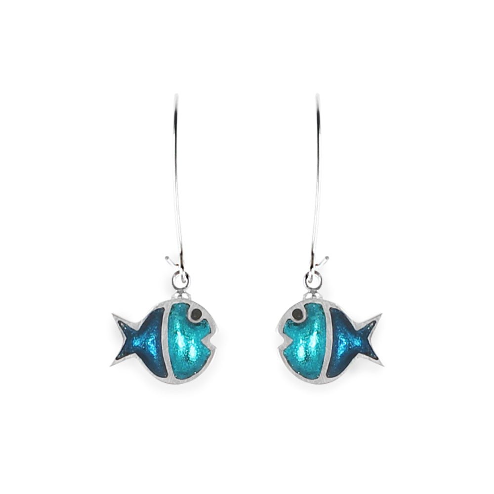 Teal Bubble Fish Stripe Long Hook Earrings | The Jewellery Stop