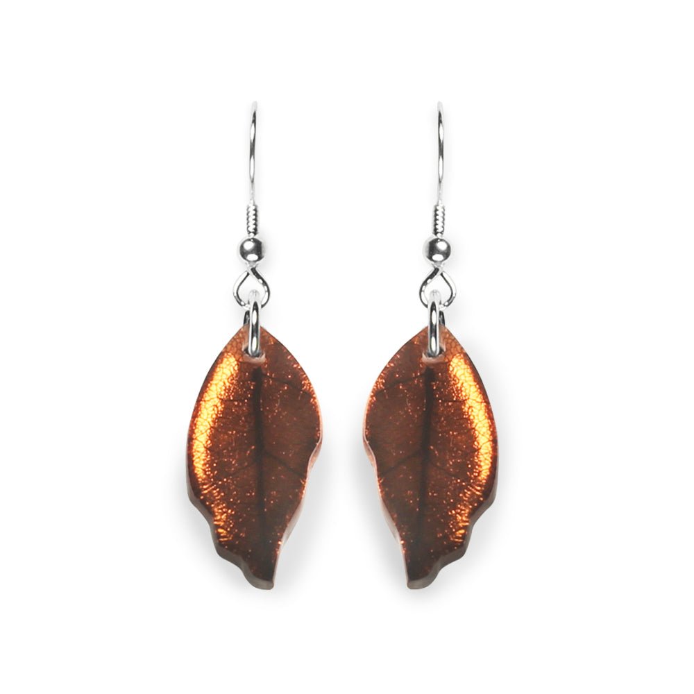 Apricot Skeletal Leaf Combi Fish Hook Earrings | The Jewellery Stop
