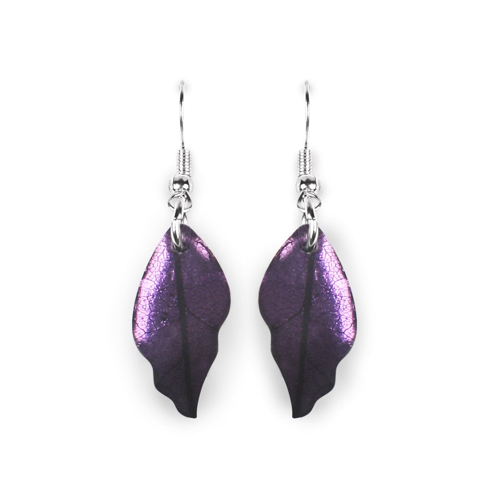 Aubergine Skeletal Leaf Combi Fish Hook Earrings | The Jewellery Stop
