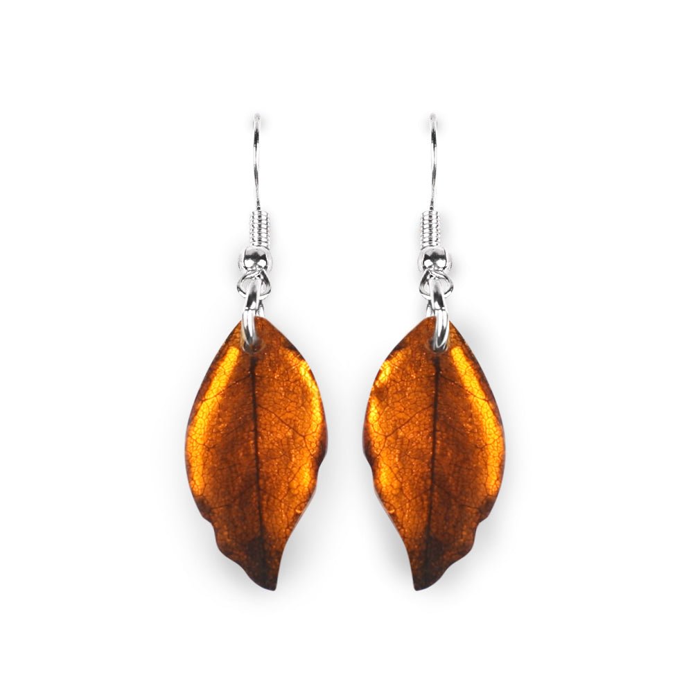 Paprika Skeletal Leaf Combi Fish Hook Earrings | The Jewellery Stop