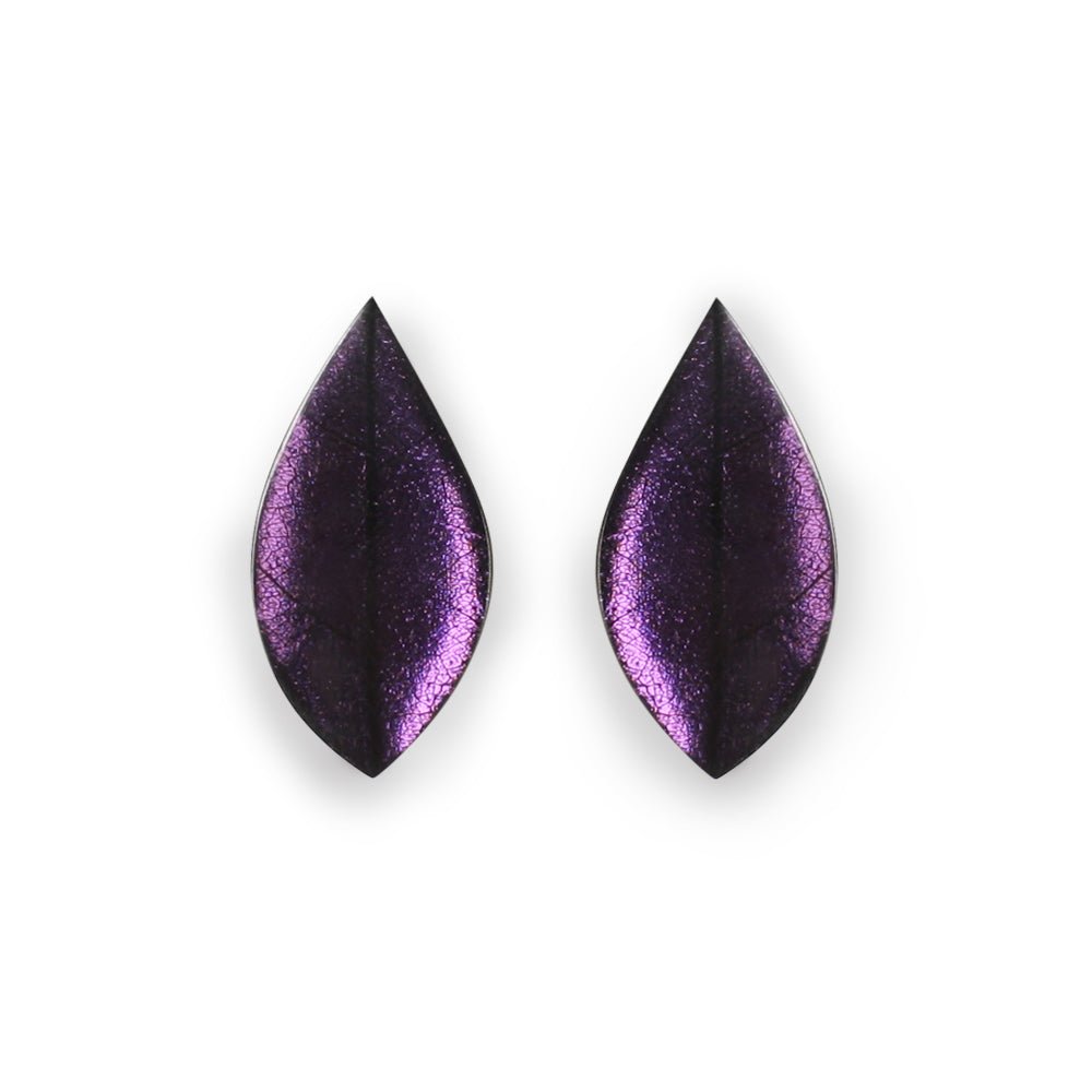 Aubergine Skeletal Leaf Combi Clip Earrings | The Jewellery Stop