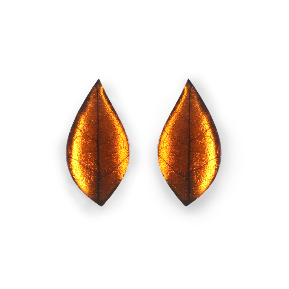 Paprika Skeletal Leaf Combi Clip Earrings