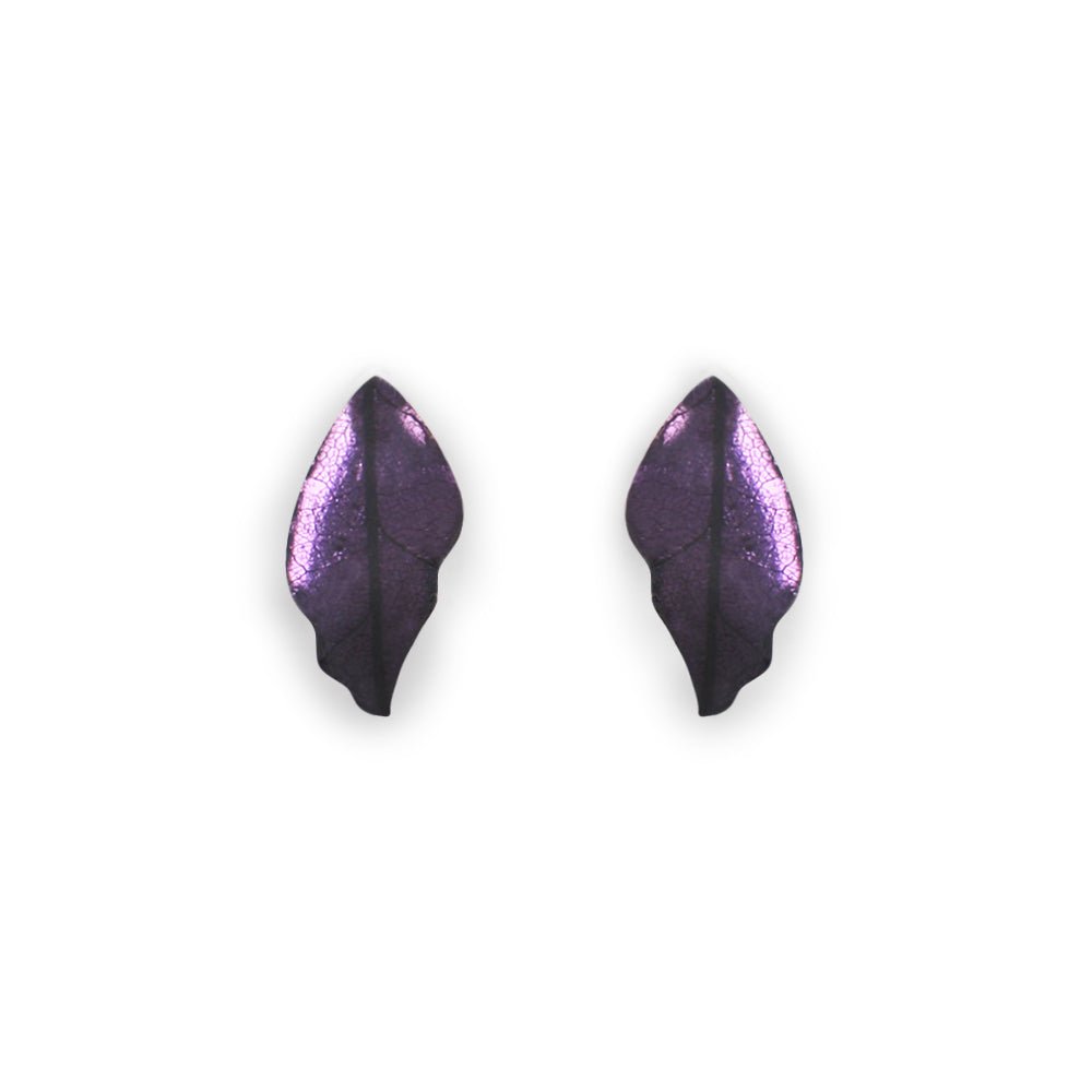 Aubergine Skeletal Leaf Combi Stud Earrings | The Jewellery Stop