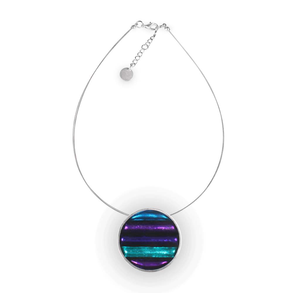 Peacock Aluminium Stripe Circle Pendant | The Jewellery Stop