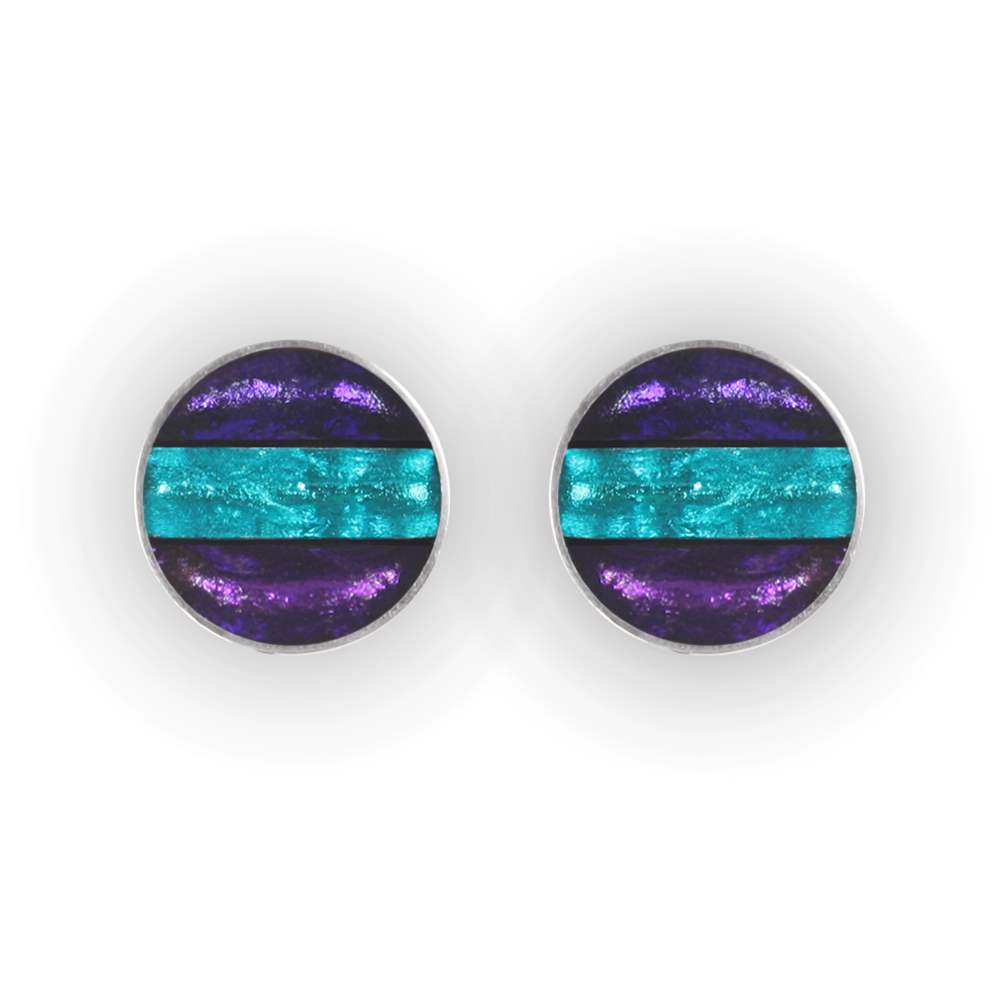 Peacock Aluminium Stripe Circle Clip Earrings | The Jewellery Stop