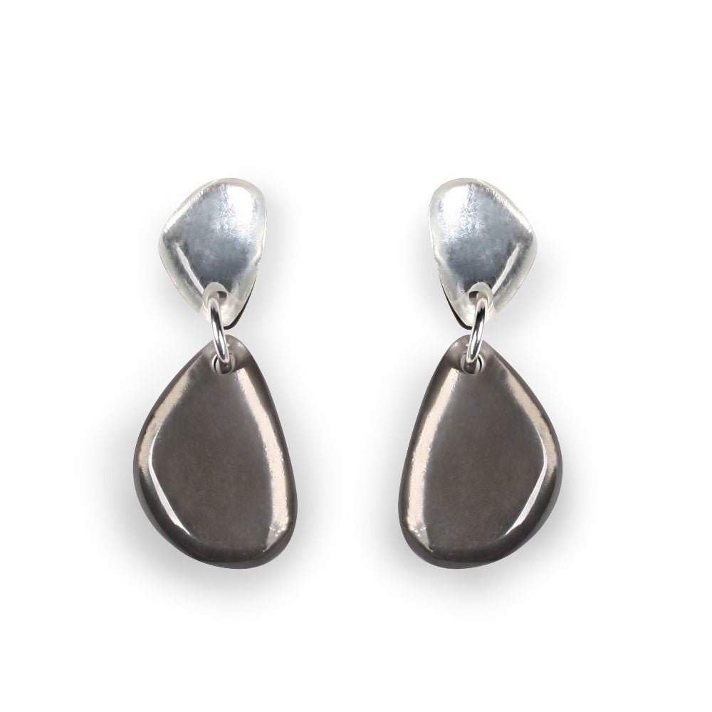 Black Eclectic Pebble Combi Drop Stud Earrings | The Jewellery Stop