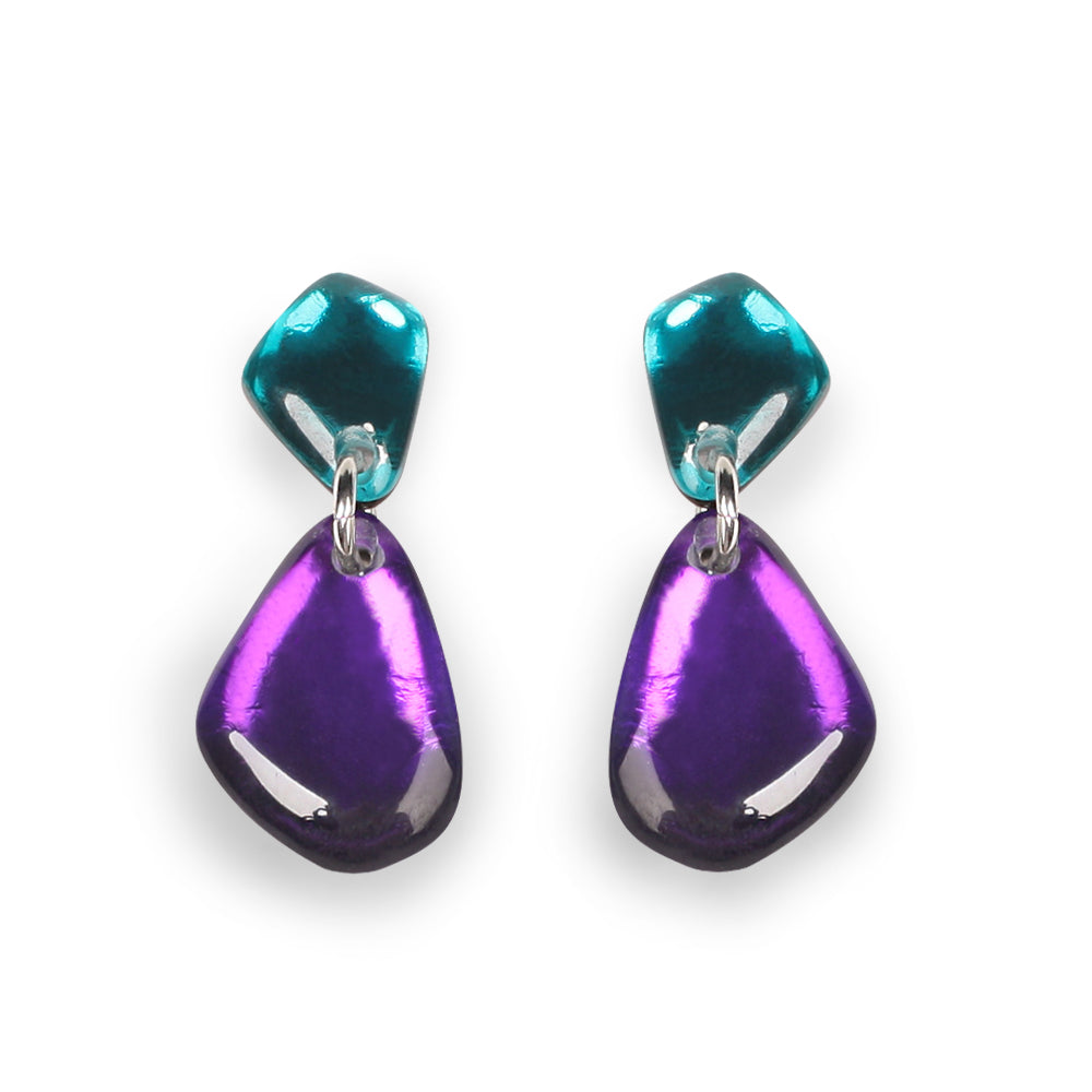 Peacock Eclectic Pebble Combi Drop Stud Earrings | The Jewellery Stop