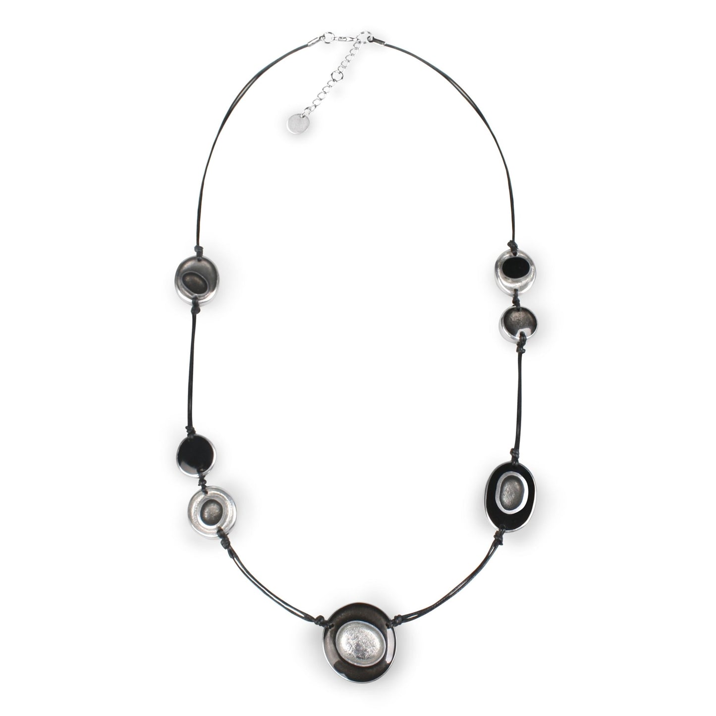 Black Organic Circles Long Necklace | The Jewellery Stop