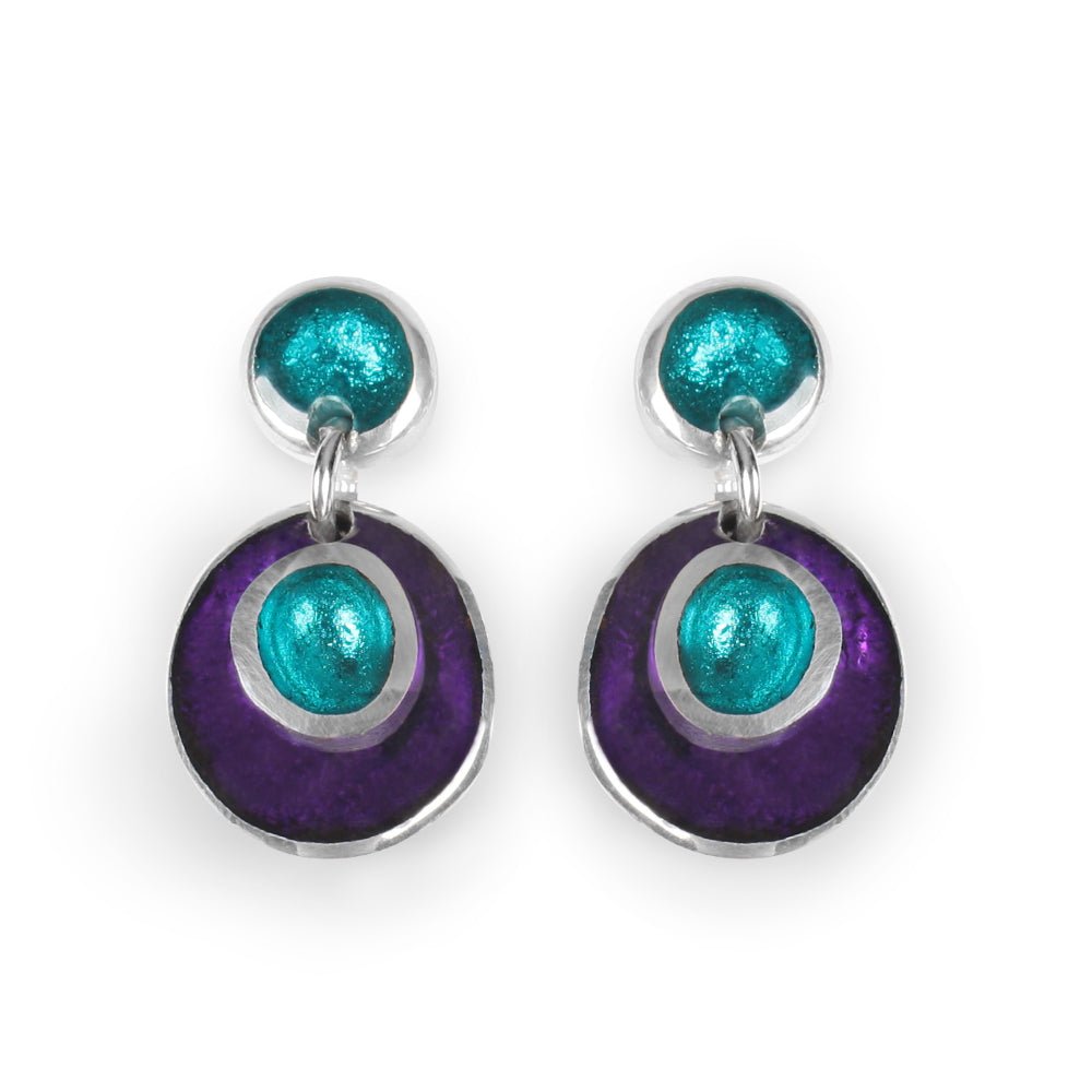 Peacock Organic Circles Drop Stud Earrings | The Jewellery Stop