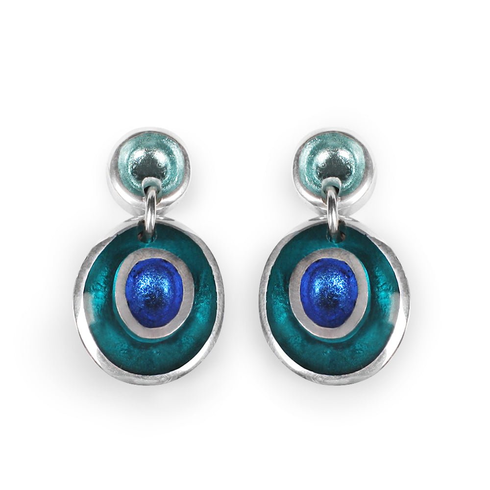 Teal Organic Circles Drop Stud Earrings | The Jewellery Stop